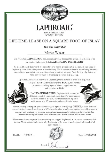 Certificate Laphroaig Islay Marco